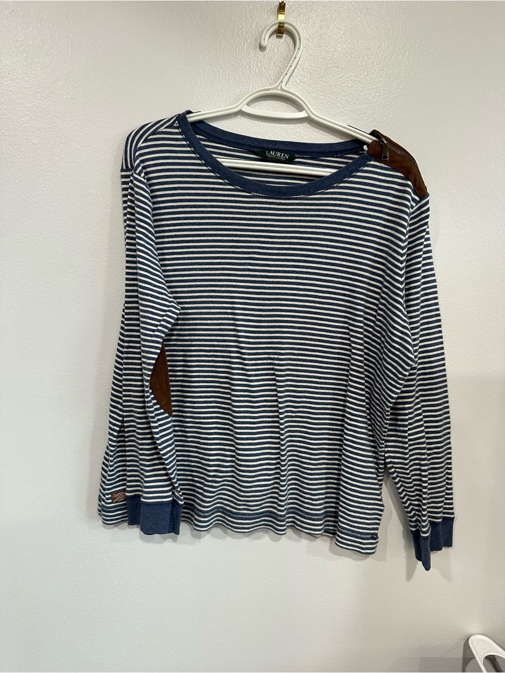Lauren Ralph Lauren Women’s Navy & White Striped Long-Sleeve Cotton Faux Suede